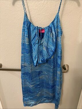 Blue Wave Print Tie-Front Mini Dress